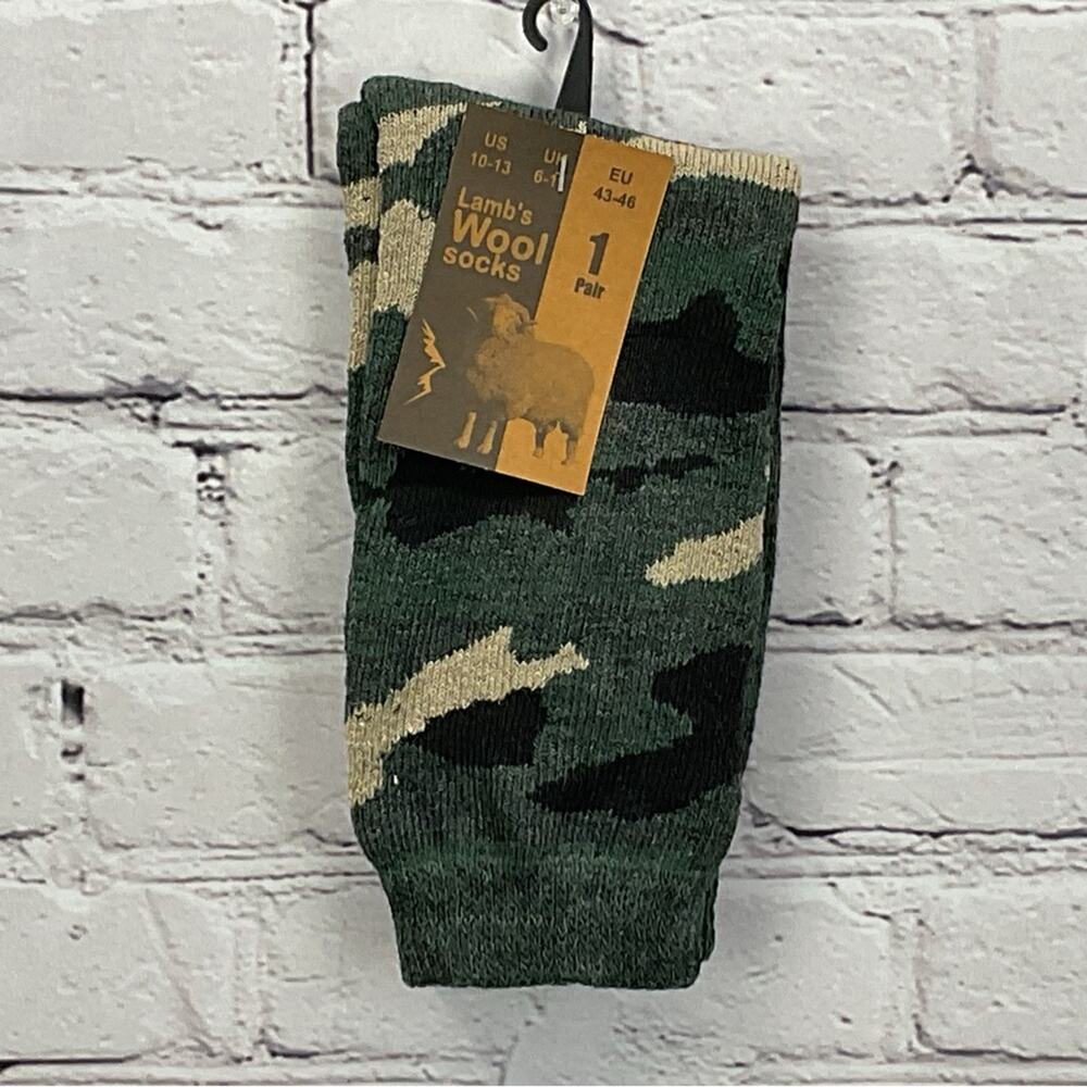 Lamb's Wool Socks Men's Size 10-13 Camo Wool Blend 2 Pair Outdoor Casual Comfort - Picture 2 of 8